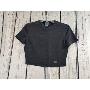Versace Jeans Couture Crop Top Women S Black Solid Logo Patch Made in Italy EUC